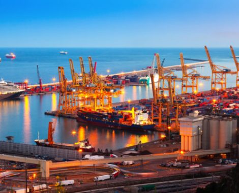 Industrial port de Barcelona in evening. Spain